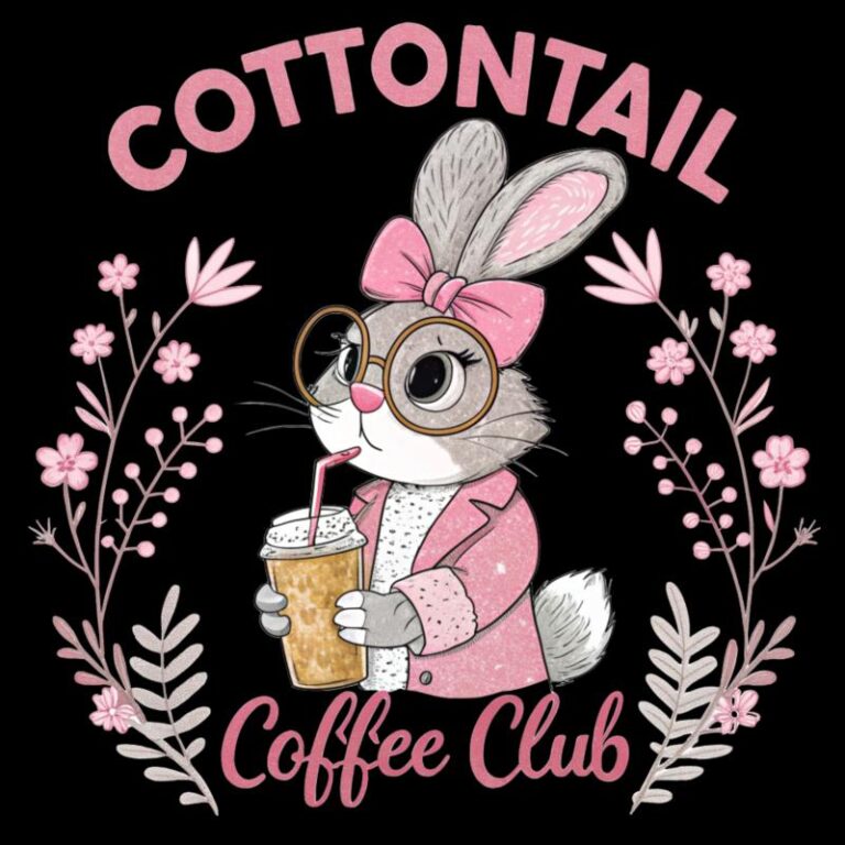 Cottontail Coffee Club Easter DTF Heat Transfer - Chic Bunny Design - Iron On DIY Heat Transfer