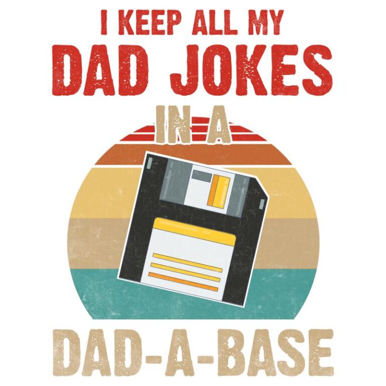 Retro-style “Dad-A-Base” DTF transfer with floppy disk and bold red, tan, and sunset colors — perfect for geeky or nostalgic dad shirts