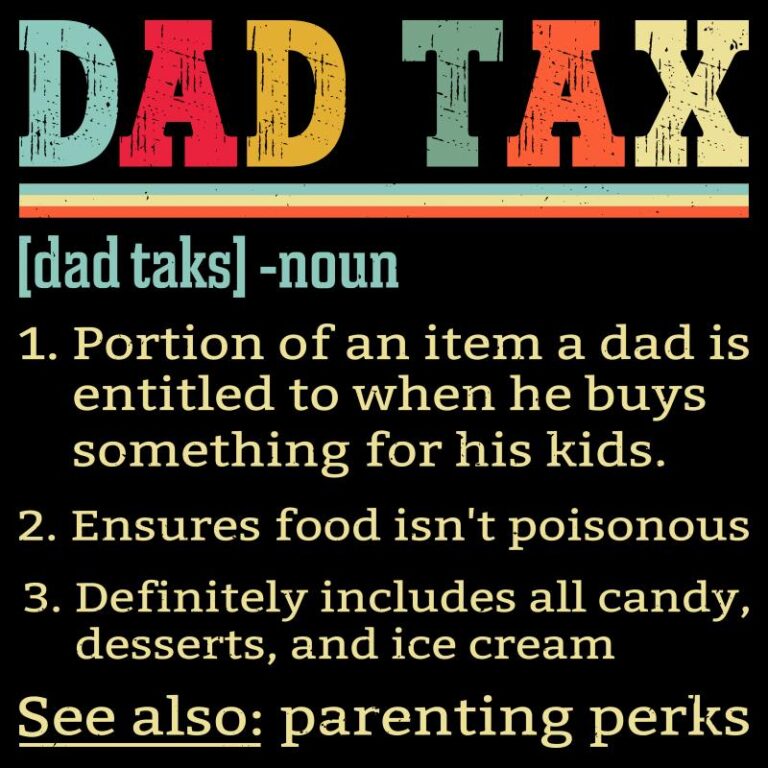 Funny Dad Tax definition design DTF transfer with vintage distressed text and candy-themed humor