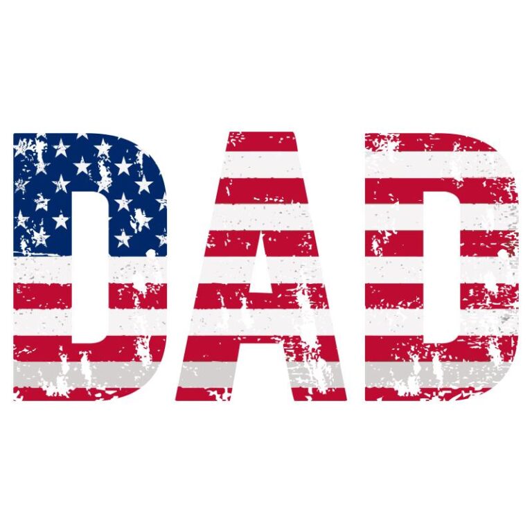Distressed American flag DAD text in red, white, and blue — DTF heat transfer design perfect for patriotic Father’s Day and 4th of July shirts.