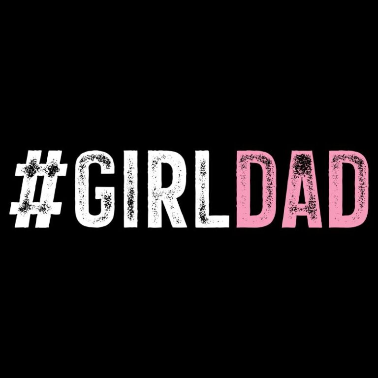 Distressed white and pink #GirlDad DTF transfer on black background — bold modern lettering perfect for Father’s Day shirts