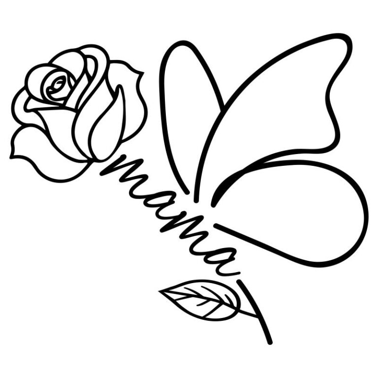 DTF transfer design with the word “mama” forming part of a butterfly and rose outline, perfect for Mother's Day or DIY gifts.